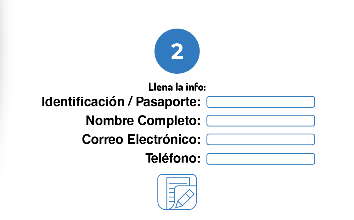 Segundo paso: completar información: Identificación, nombre completo, correo electrónico y teléfono